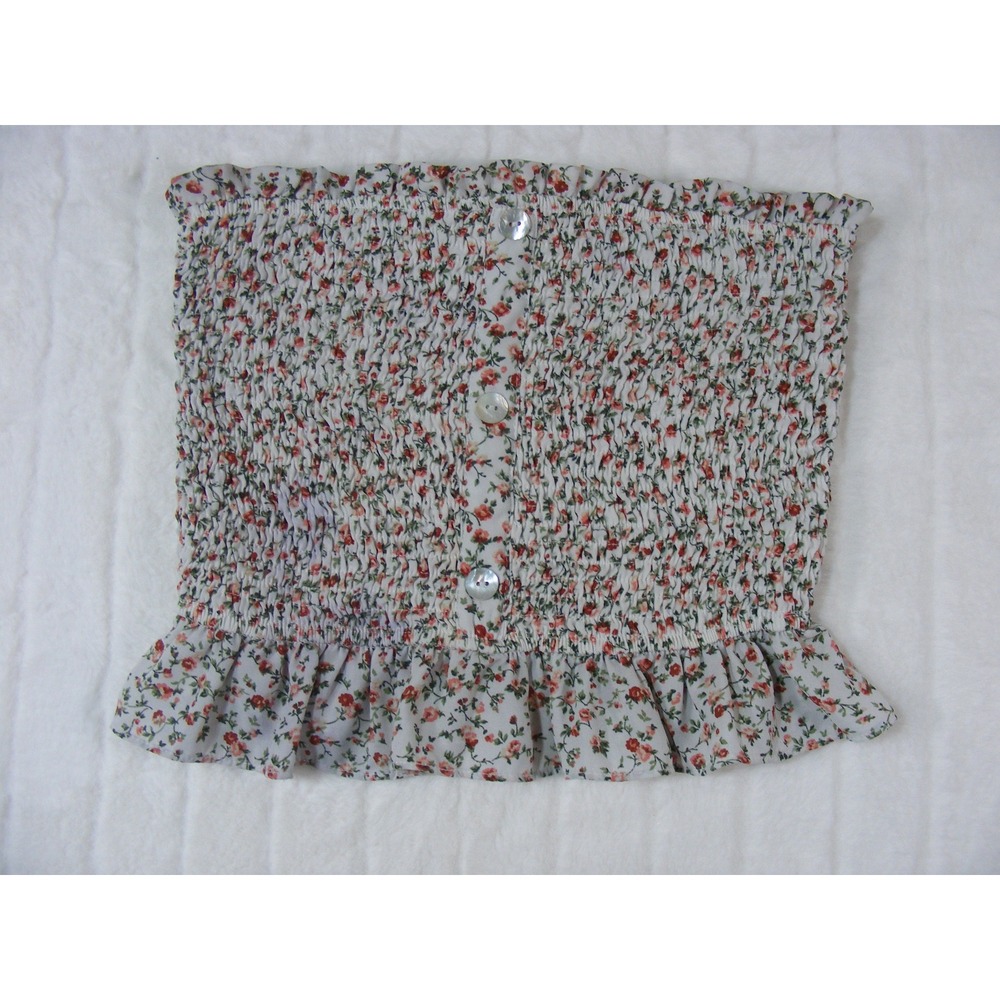 Wild Honey Tube Top Womens Large White Floral Excellent Smocked Ruffle Button
